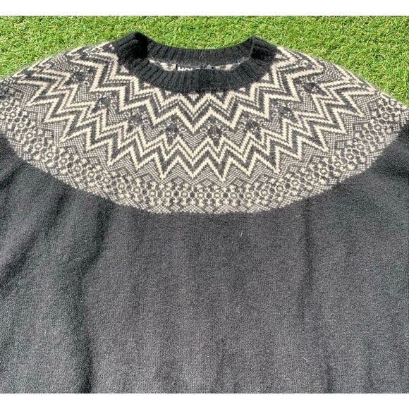 HOLDEN ANTHROPOLOGIE black fair isle WOOL BLEND SWEATER sz S - Picture 2 of 7